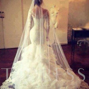 Cascading Ruffles Lace Mermaid Wedding Dress with